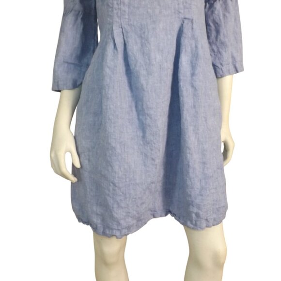 J.JILL Dress, S, Love Linen, Split neck, 3/4 Bell Sleeves, Blue, Short - Picture 7 of 11
